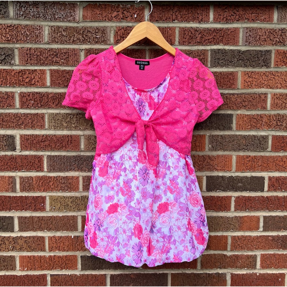 George Pink White and Light Purple Layered Short Sleeve Blouse Top